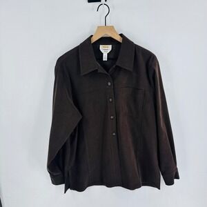 Vintage Talbots Brown Button Up Size MP Academia Earthy Minimalist Timeless